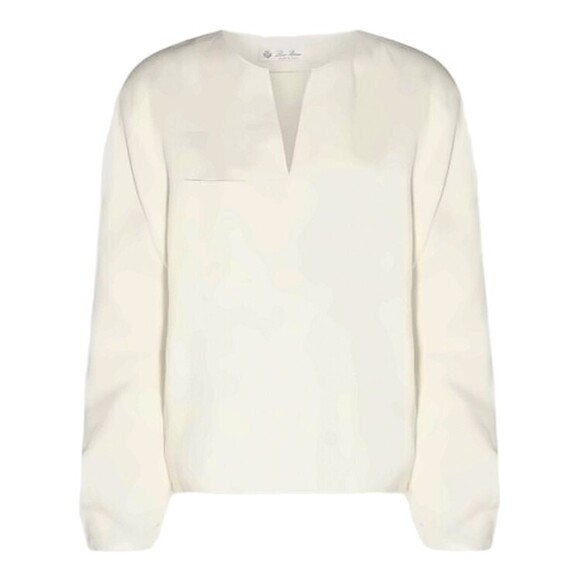 Loro Piana Relaxed Fit Linen Blouse With Subtle V-Neckline - NWT